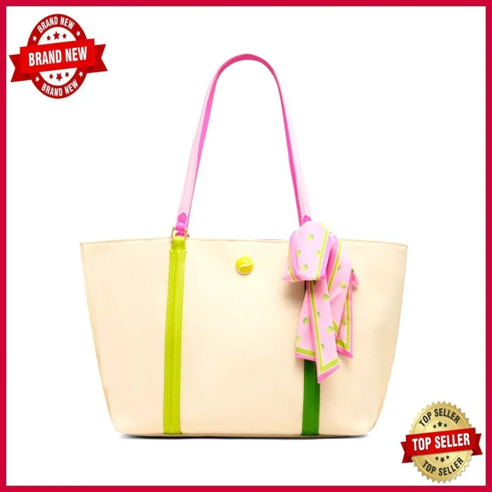 Canvas Tote Bag with Tennis Ball Detail and Scarf, Shoulder Strap